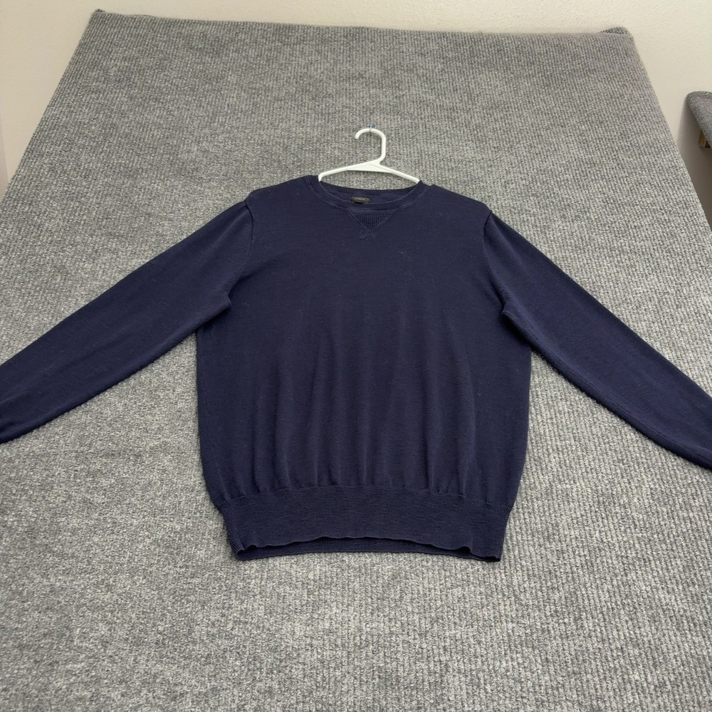 J Crew Sweater Mens M Navy Cotton Crewneck Ribbed Trim Classic Minimalist